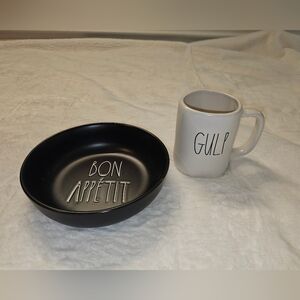 Rae Dunn Black Cereal Bowl and White Coffee Mug Set